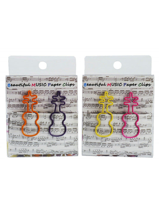 Violin Paper Clips Pack of 12 - Blue, Pink, Red, Yellow