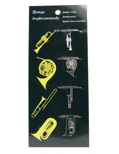 Brass Instruments Paper Clips Set of 4 - Trumpet, Horn, Trombone, Tuba - Stainless Steel