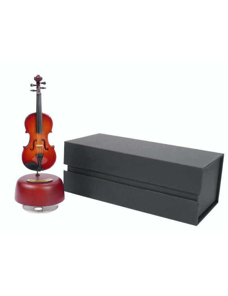 Wooden Music Box with Miniature Violin Playing The Blue Danube - 14cm Height, Gift Case Included