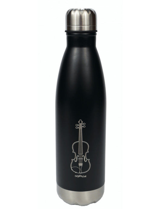 Violin Thermo Drink Bottle - Black with White Outline - Stainless Steel