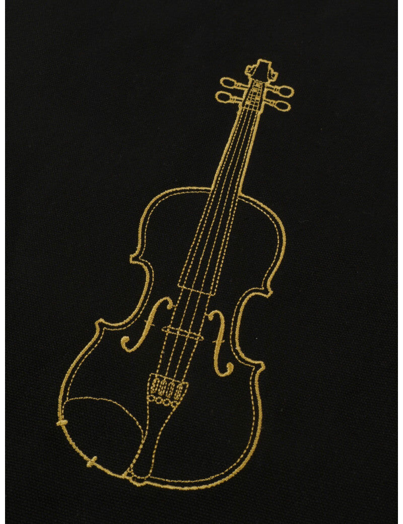Black Canvas Tote Bag with Gold Embroidered Violin, 45cm — view 2