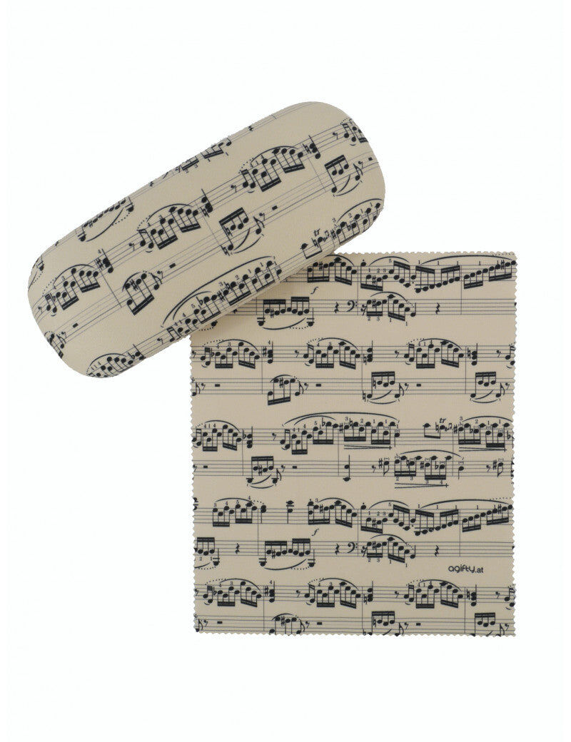Music Inspired Glasses Case with Matching Microfiber Cloth - Black Manuscript — view 2