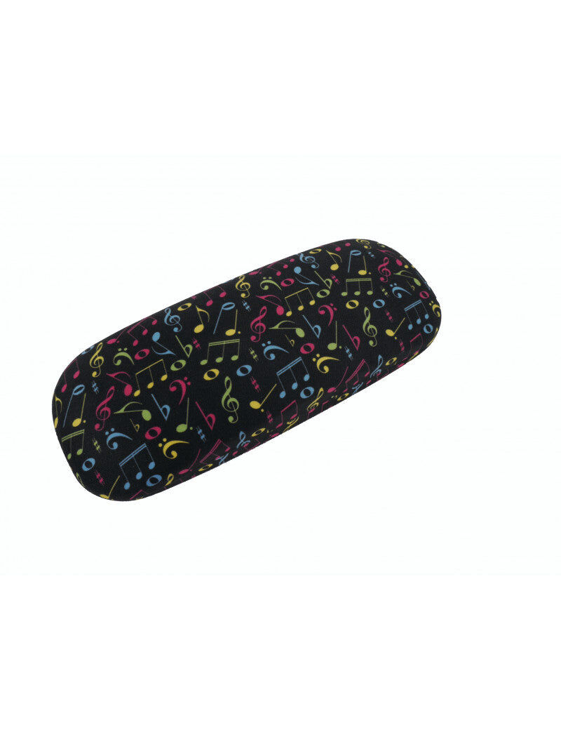 Music Inspired Glasses Case with Microfiber Cloth - Black with Colourful Notes and Clefs — view 2