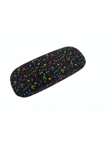 Music Inspired Glasses Case with Microfiber Cloth - Black with Colourful Notes and Clefs — view 2