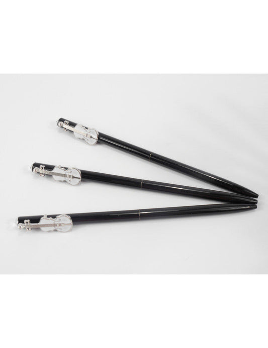 Music Pen Black with Gold Treble Clef Charm - Blue Ink