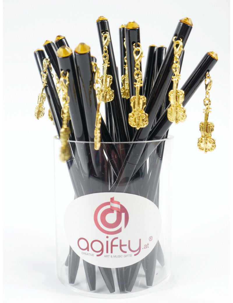 Black Pen with Gold Violin Charm
