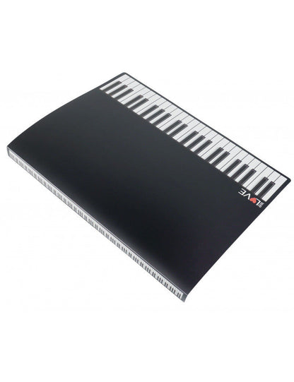 A4 Black Display Folder with White Piano Keyboard and 20 Clear Pockets