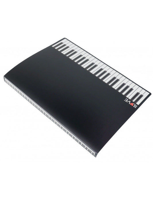 A4 Black Display Folder with White Piano Keyboard and 20 Clear Pockets