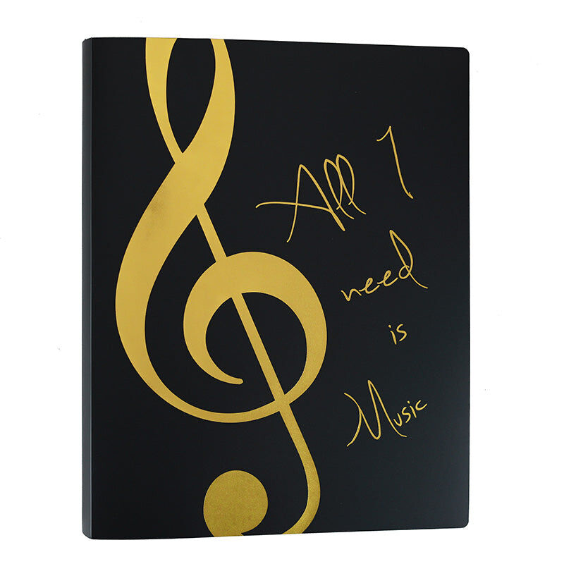 A4 Black Display Folder with Gold Treble Clef and 'All I Need is Music' Saying, 20 Clear Pockets — view 2