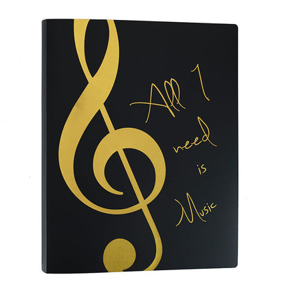 A4 Black Display Folder with Gold Treble Clef and 'All I Need is Music' Saying, 20 Clear Pockets — view 2