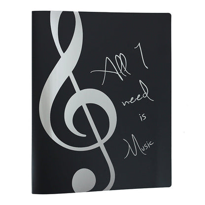 A4 Black Display Folder with Silver Treble Clef and 'All I Need is Music' Saying, 20 Clear Pockets — view 2