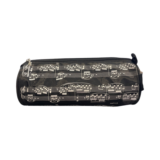 Music Pencil Case Black with Creme Manuscript and Treble Clef Zipper