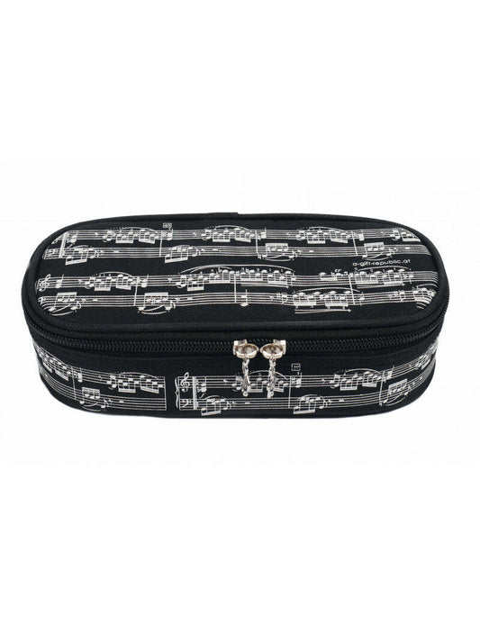 Black Pencil Case with White Manuscript and Zipper