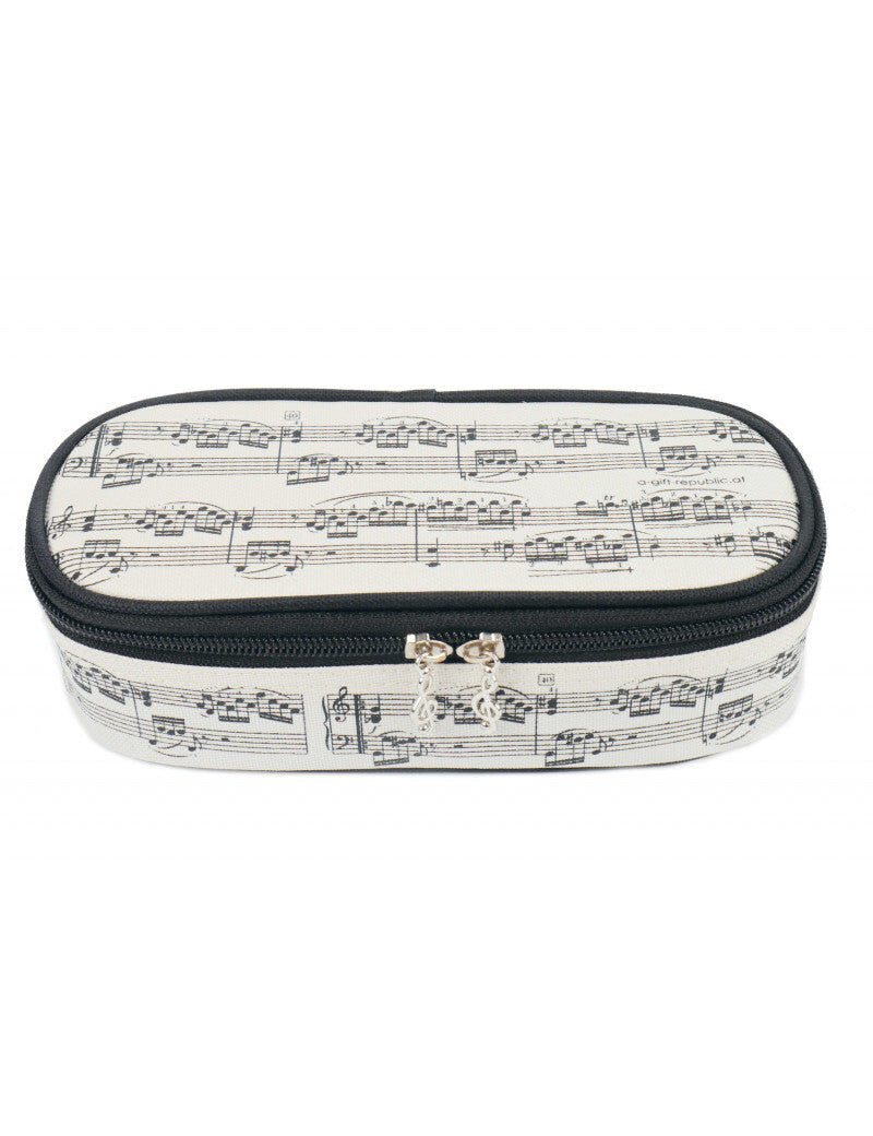 Music Pencil Case - Cream with Black Manuscript and Treble Clef Zippers