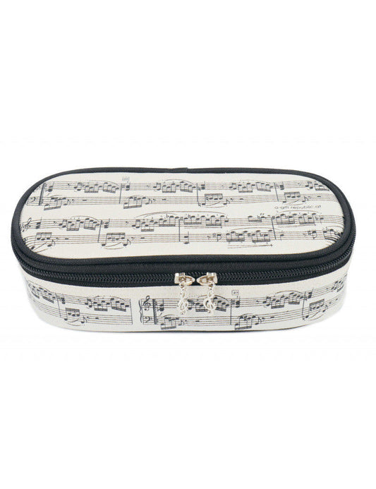 Music Pencil Case - Cream with Black Manuscript and Treble Clef Zippers
