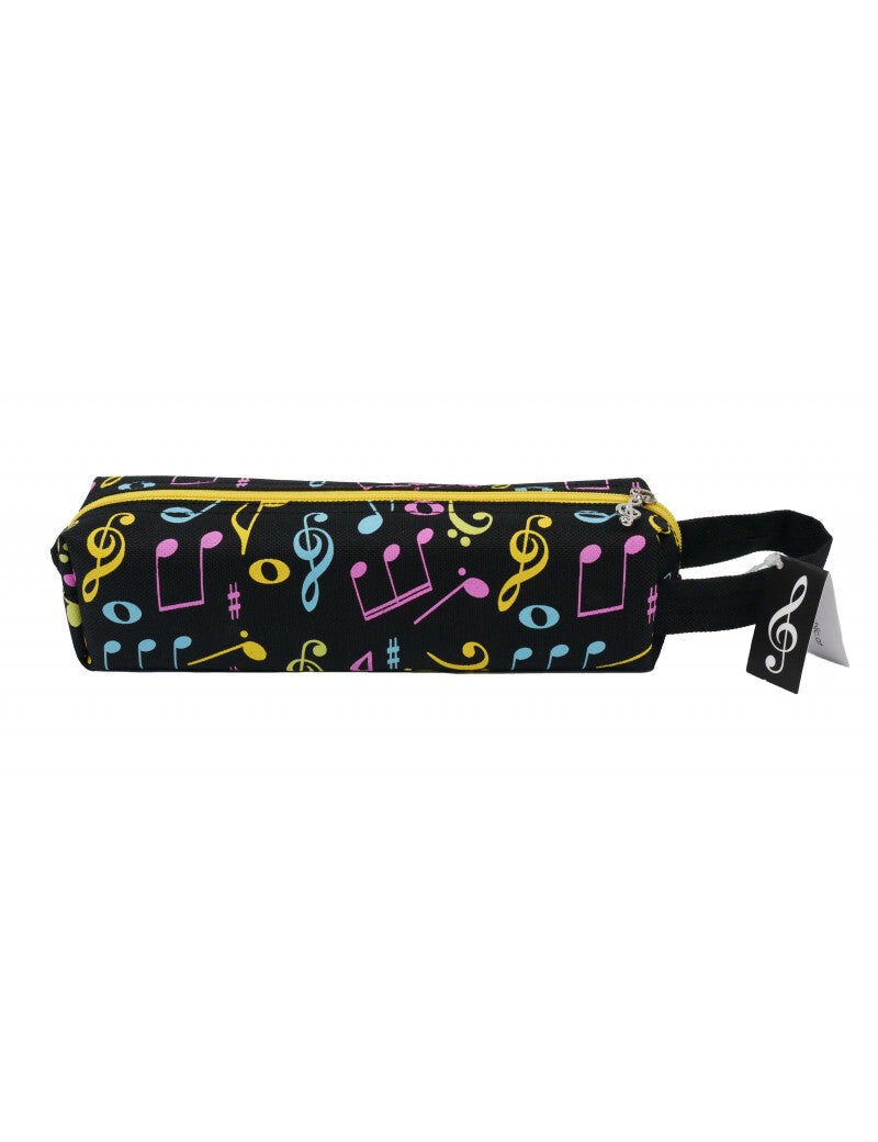 Black Music Pencil Case with Colorful Notes and Clefs and Yellow Zipper