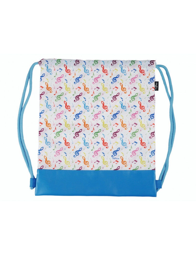 White Drawstring Bag with Colorful Music Notes and Clefs