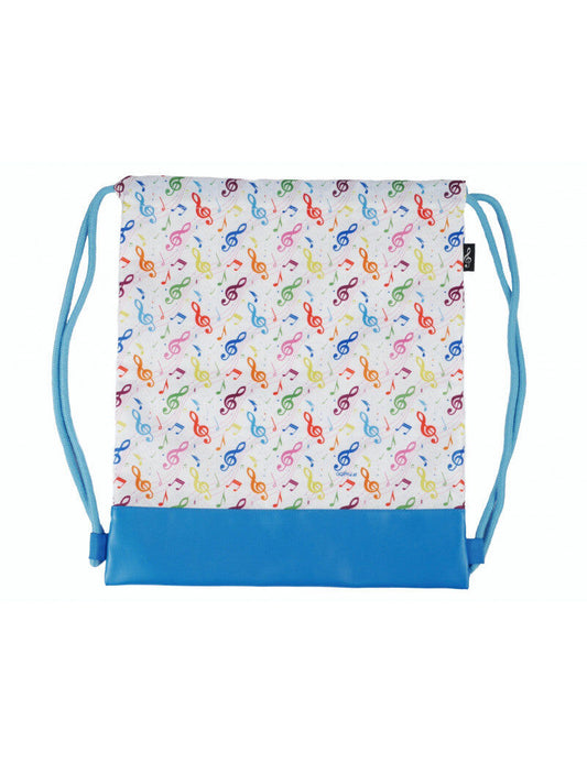 White Drawstring Bag with Colorful Music Notes and Clefs