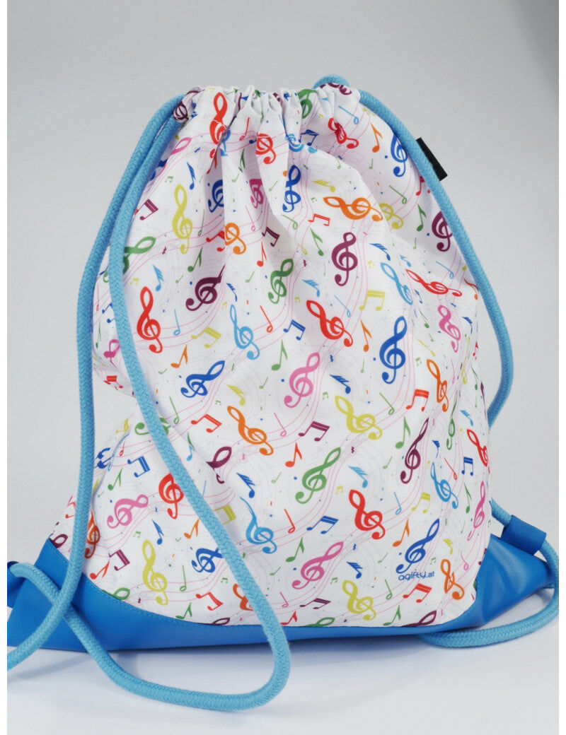 White Drawstring Bag with Colorful Music Notes and Clefs — view 2