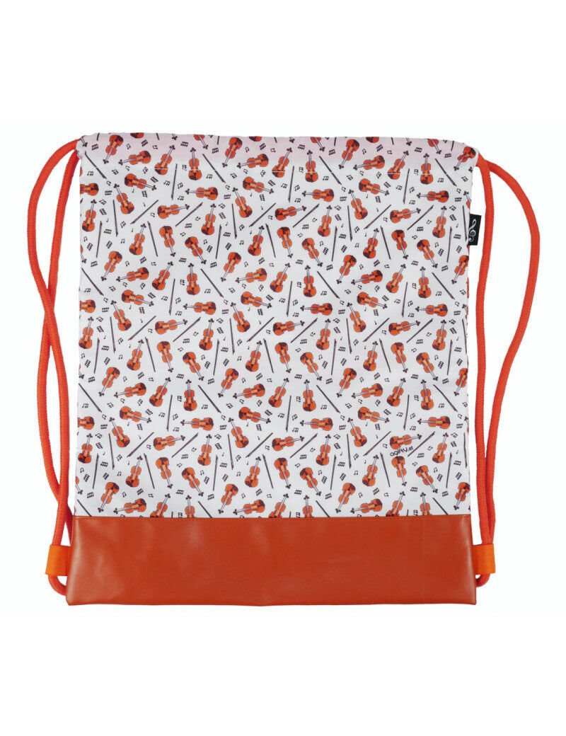 Creme Drawstring Bag with Violins and Bows