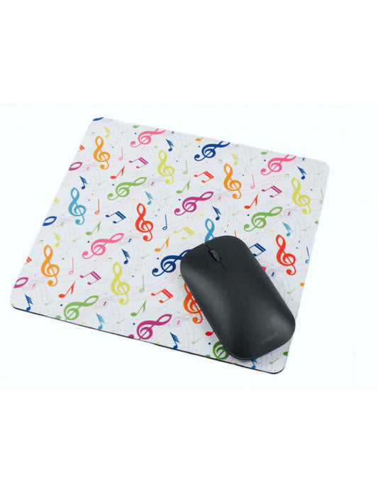 Colourful Notes and Clefs Music Mouse Pad - 23x21 cm, Polyester Top with Rubber Backing