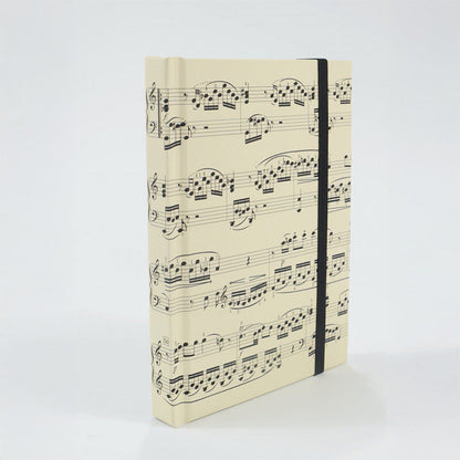 A5 Cream Notebook with Black Manuscript, Hard Cover, Pen Loop, Elastic Band, Ribbon Bookmark, Expandable Pocket, 96 Sheets (192 Pages) — view 3