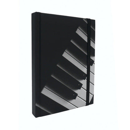 A5 Black Notebook with Piano Keyboard, 96 Sheets, Hard Cover, Pen Loop, Elastic Closure, Ribbon Bookmark, Expandable Pocket — view 3