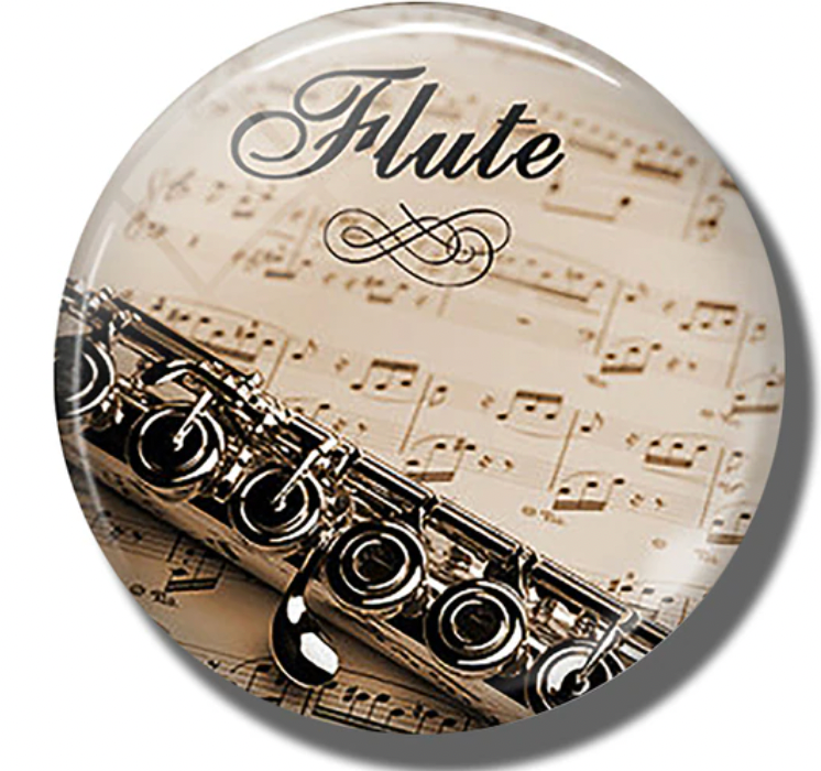 Flute on Sheet Music Clear Dome Fridge Magnet 3cm