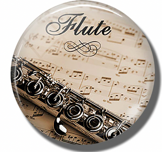 Flute on Sheet Music Clear Dome Fridge Magnet 3cm