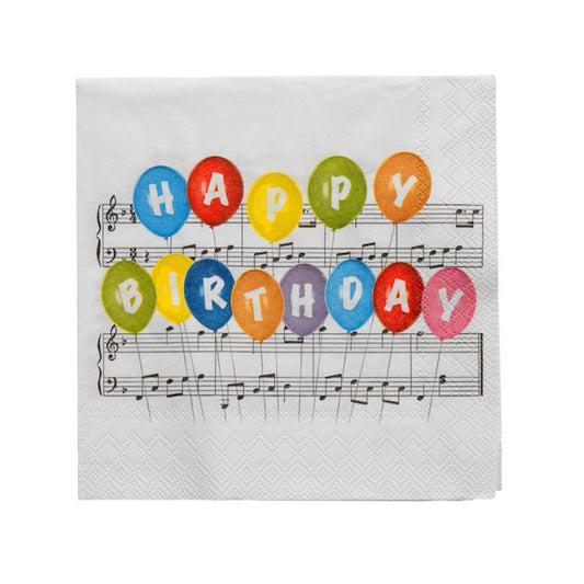 Music Napkins Happy Birthday 25cm x 25cm