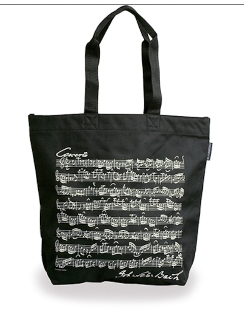Black Tote Bag with White Bach Original Manuscript Score, 38x39x15cm + handle
