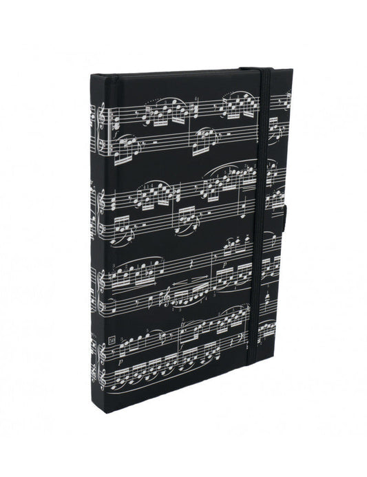 A5 Black and White Music Manuscript Notebook with Elastic Band
