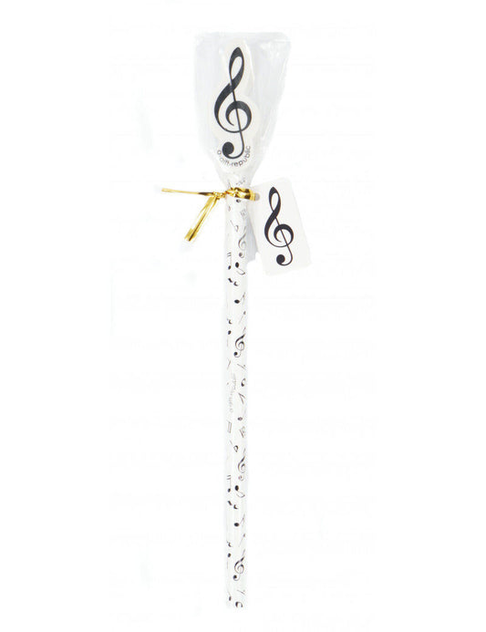 Music Pencil with Treble Clef Eraser - White with Black Notes