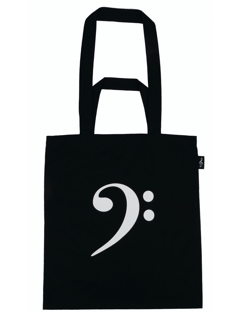 Black Tote Bag with White Bass Clef Design on Front and Back, Dual Handles, Lightweight, 37.40 cm Length
