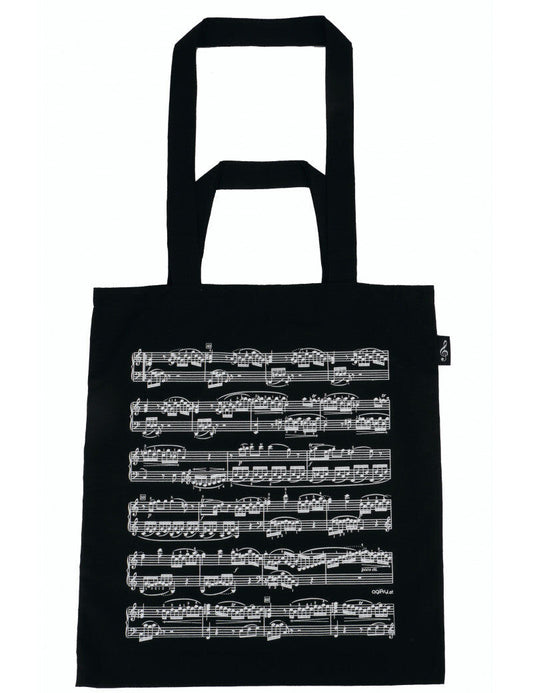 Black Tote or Music Bag with White Manuscript - Double-Sided Keyboard Print, Long & Short Handles, 37.40 cm Height