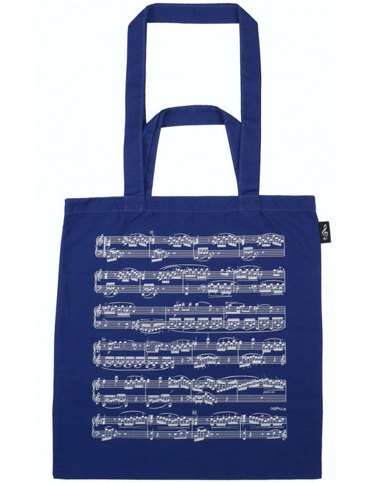 Blue Music Tote Bag with White Manuscript - Lightweight, Durable, Long & Short Handles, 37.40 cm