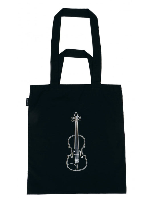 Black Tote/Music Bag with White Violin Design on Both Sides, Long and Short Handles, 37.40 cm Length