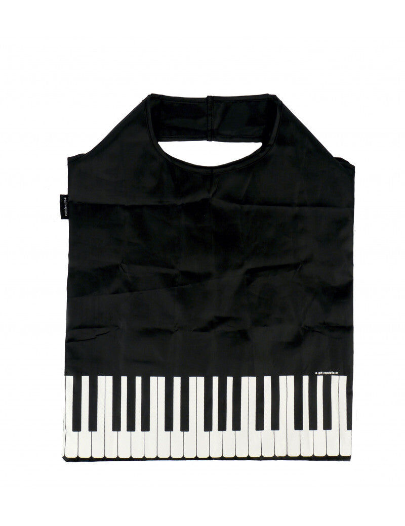 Folding Mini Shopping Bag Black with White Piano Keyboard Design 37cm x 48cm