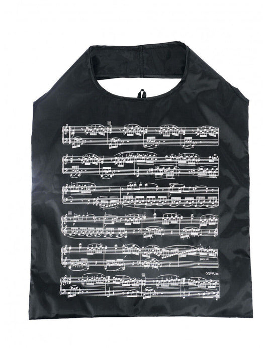 Folding Mini Shopping Bag Black with White Manuscript, 37cm x 48cm