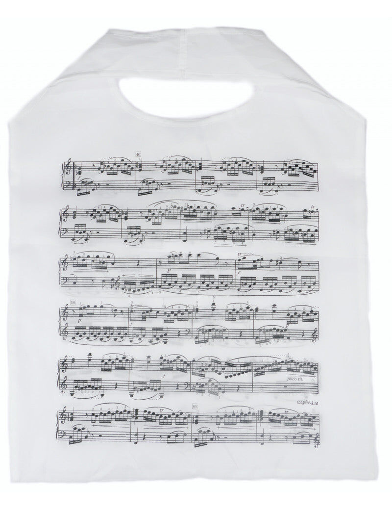Folding Shopping Bag White with Black Music Manuscript Design, 37cm x 48cm