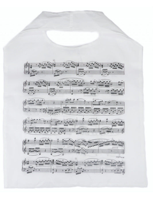 Folding Shopping Bag White with Black Music Manuscript Design, 37cm x 48cm