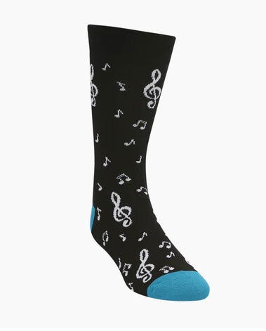 Mens Bamboo Music Socks Black White Notes Teal Tips 'Beethoven' — view 2