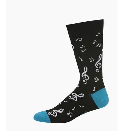 Mens Bamboo Music Socks Black White Notes Teal Tips 'Beethoven'