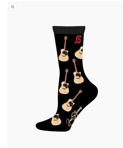 Womens Black Bamboo Socks with Brown Classical Guitars by Jon Stevens