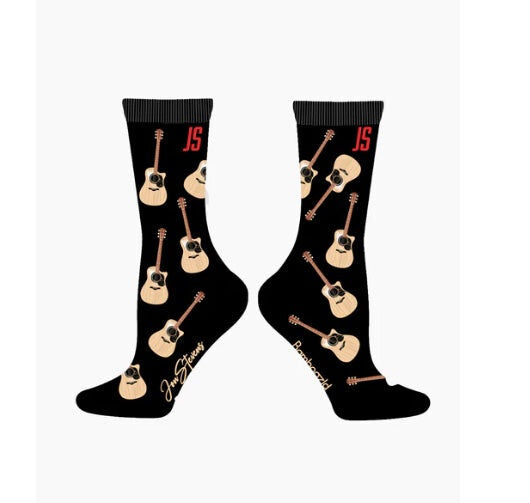 Womens Black Bamboo Socks with Brown Classical Guitars by Jon Stevens — view 2