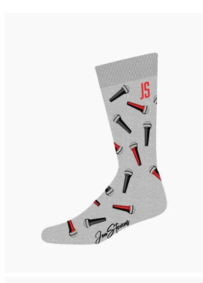 Mens Bamboo Music Socks Grey with Microphones by John Stevens