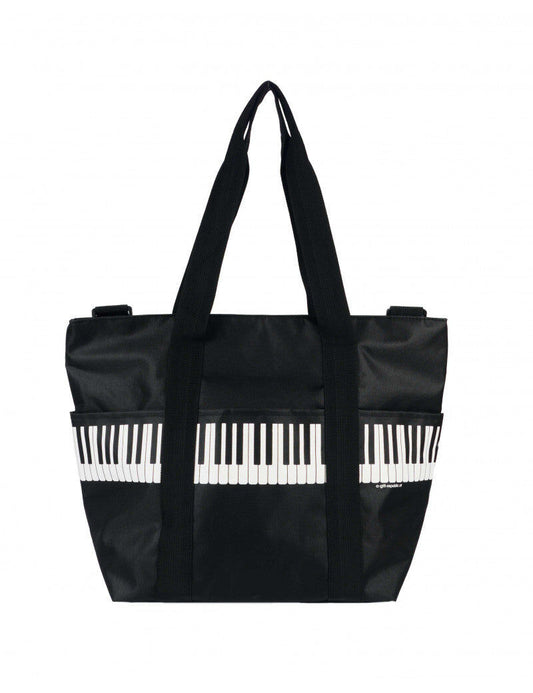 Music Themed Shoulder Bag Black with White Keyboard, Pockets, Adjustable Straps, 45x34x20 cm