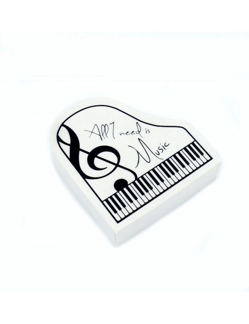 Grand Piano Shaped White Eraser with Black Writing