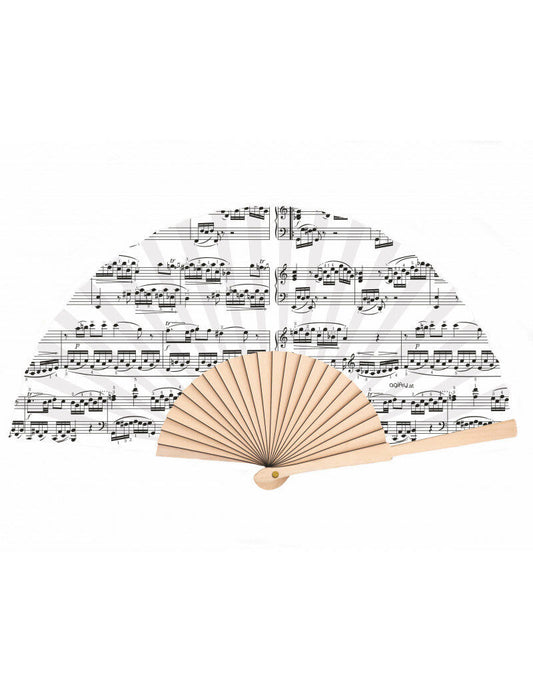 Hand Held Fan White with Black Manuscript - 23cm