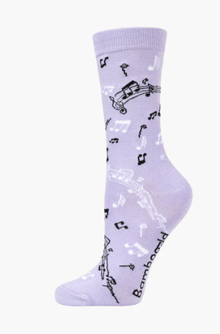 Bamboozld Women's Maestro Music Socks Lilac with Black and White Notes Size 2-8 Bamboo